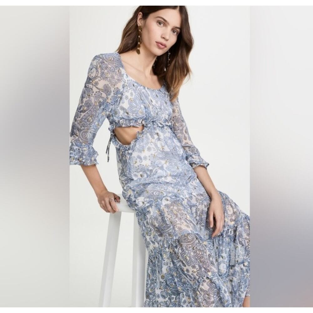 Anthropologie RAHI Blue Paisley Midi Cut Out Dress S